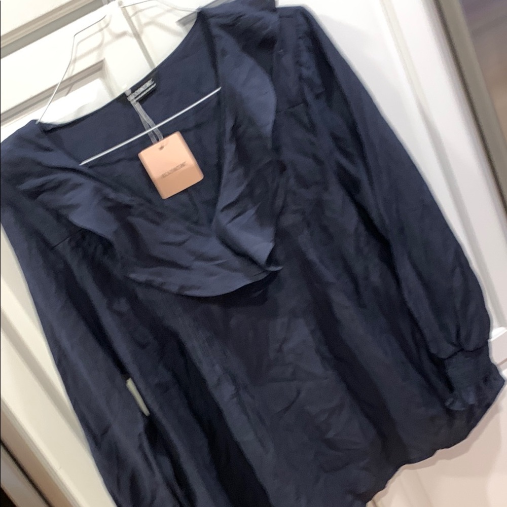 BloomChic Blue Ruffled Sailor Collar Blouse